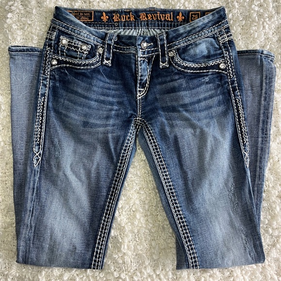 Rock Revival. Donna Bootcut Medium Distressed Wash Denim Jean. Size 26. - Picture 5 of 12